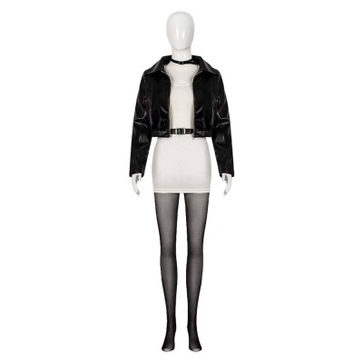 Smoking Behind the Supermarket with You Yamada Black Leather Suit Cosplay Costume Halloween Carnival