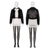 Smoking Behind the Supermarket with You Yamada Black Leather Suit Cosplay Costume Halloween Carnival