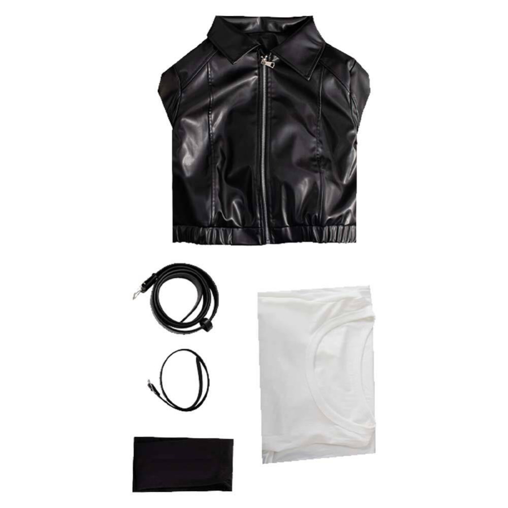 Smoking Behind the Supermarket with You Yamada Black Leather Suit Cosplay Costume Halloween Carnival