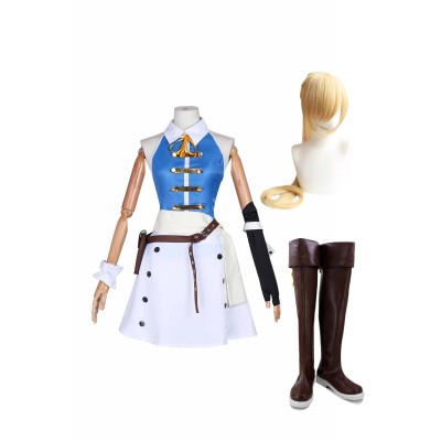 Lucy Heartfilia Women Blue Dress Wig Shoes Full Set Suit Cosplay Costume Halloween Carnival Outfit