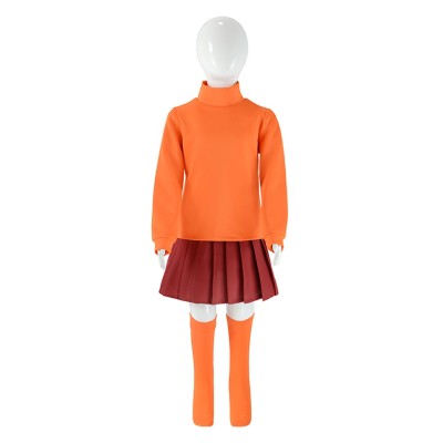 Scooby-Doo Velma Kids Children Orange Skirt Cosplay Costume Halloween Carnival Outfit