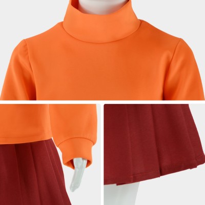 Scooby-Doo Velma Kids Children Orange Skirt Cosplay Costume Halloween Carnival Outfit