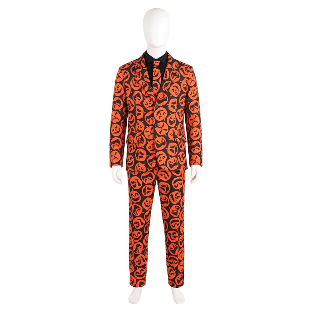 Saturday Night Live David S. Pumpkins Orange Suit Cosplay Costume Halloween Carnival Outfit