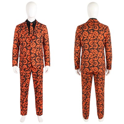 Saturday Night Live David S. Pumpkins Orange Suit Cosplay Costume Halloween Carnival Outfit