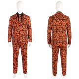 Saturday Night Live David S. Pumpkins Orange Suit Cosplay Costume Halloween Carnival Outfit