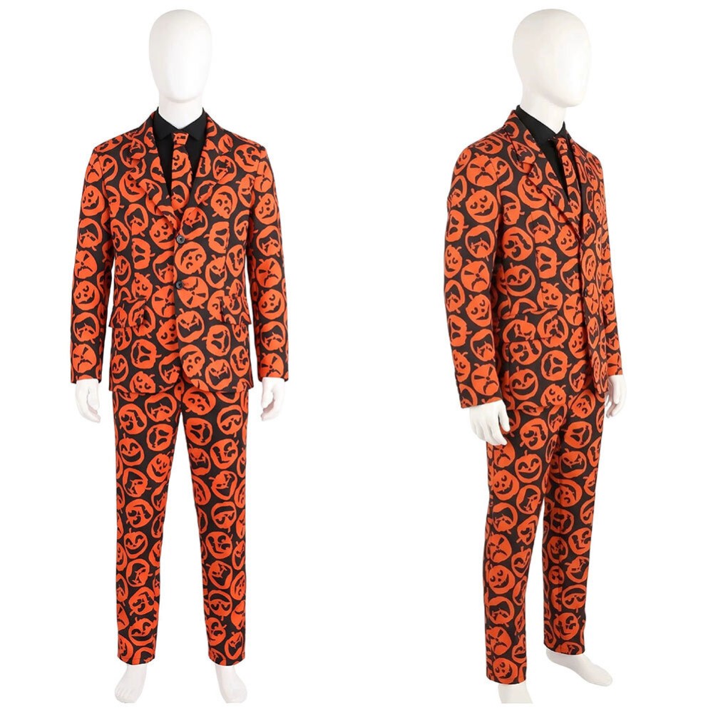 Saturday Night Live David S. Pumpkins Orange Suit Cosplay Costume Halloween Carnival Outfit