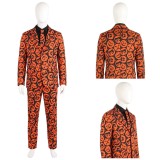 Saturday Night Live David S. Pumpkins Orange Suit Cosplay Costume Halloween Carnival Outfit