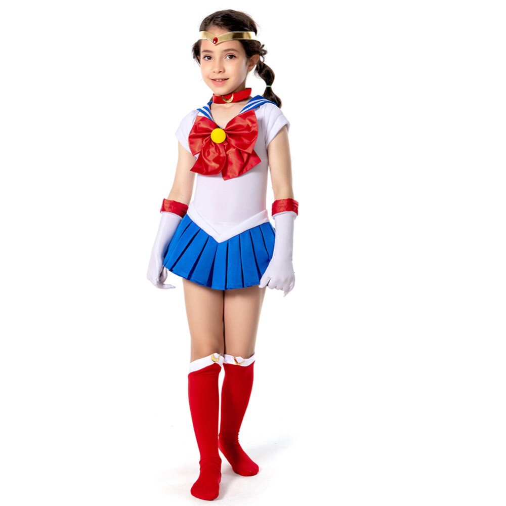 Ensemble de robe jupe pour enfants Sailor Moon-Tsukino Usagi Costume de cosplay pour Noël Festival Halloween Carnaval