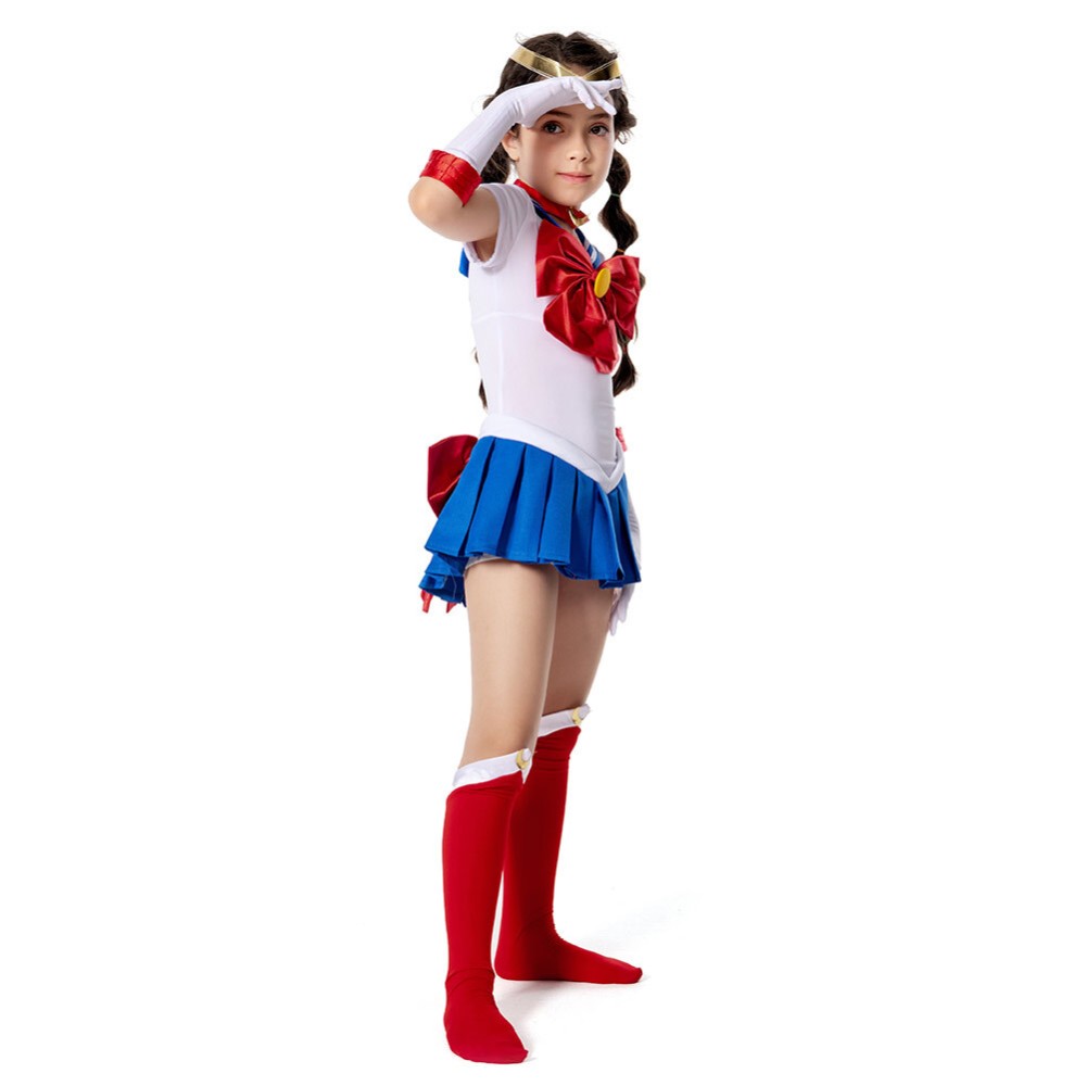 Ensemble de robe jupe pour enfants Sailor Moon-Tsukino Usagi Costume de cosplay pour Noël Festival Halloween Carnaval