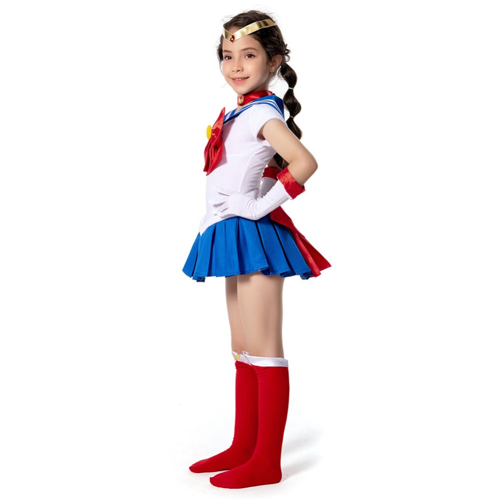 Ensemble de robe jupe pour enfants Sailor Moon-Tsukino Usagi Costume de cosplay pour Noël Festival Halloween Carnaval