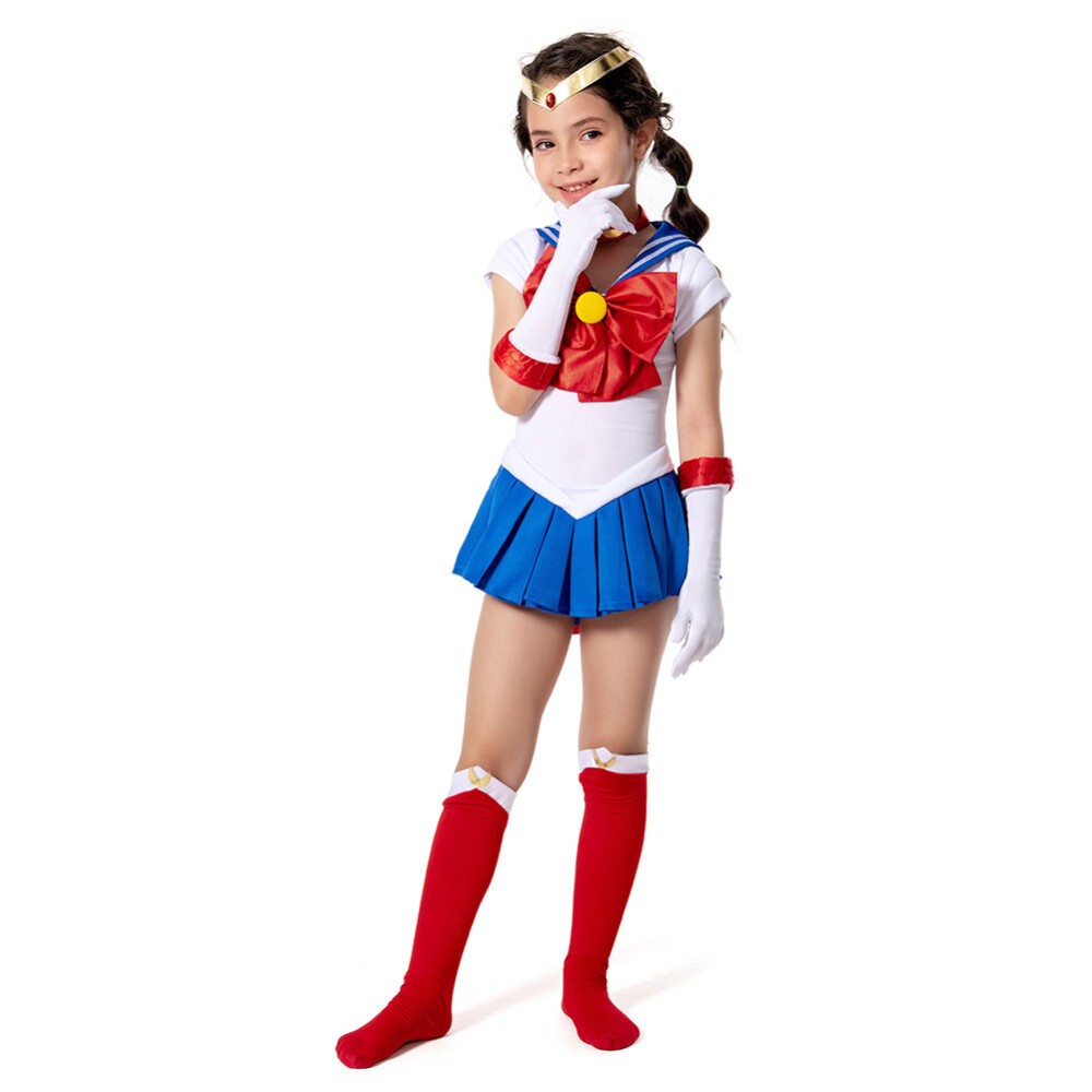 Ensemble de robe jupe pour enfants Sailor Moon-Tsukino Usagi Costume de cosplay pour Noël Festival Halloween Carnaval