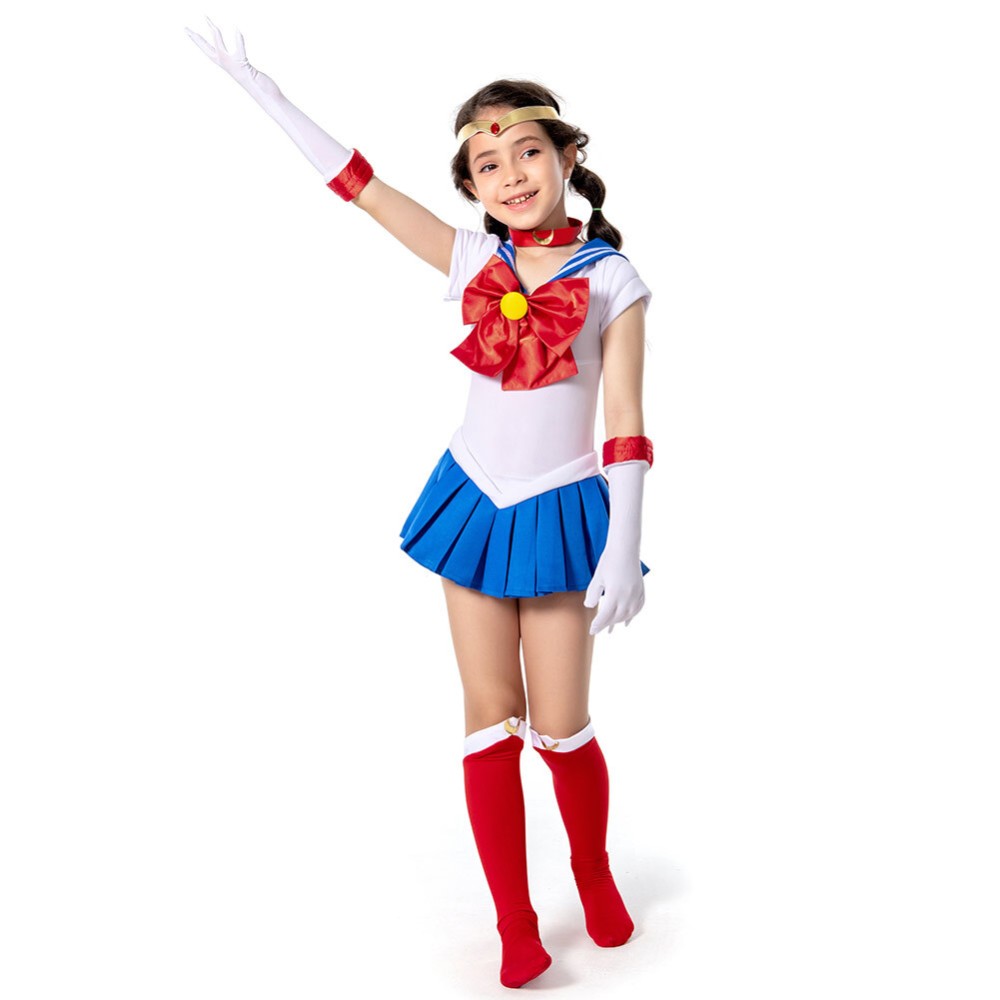 Ensemble de robe jupe pour enfants Sailor Moon-Tsukino Usagi Costume de cosplay pour Noël Festival Halloween Carnaval