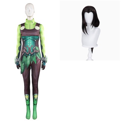 Rivals Mantis Femmes Vert Combinaison Costume Cosplay Halloween Carnaval Tenue