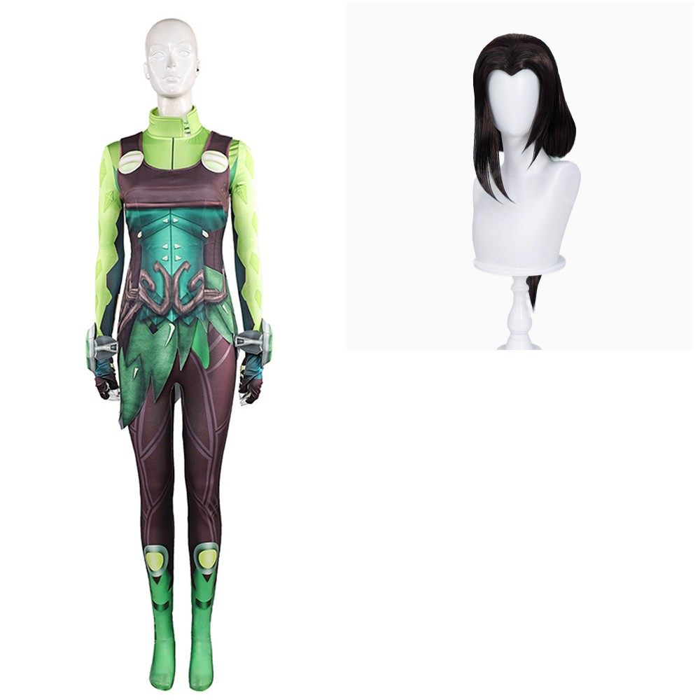 Rivals Mantis Femmes Vert Combinaison Costume Cosplay Halloween Carnaval Tenue