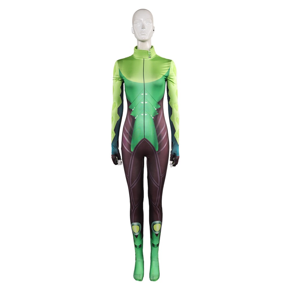 Rivals Mantis Femmes Vert Combinaison Costume Cosplay Halloween Carnaval Tenue
