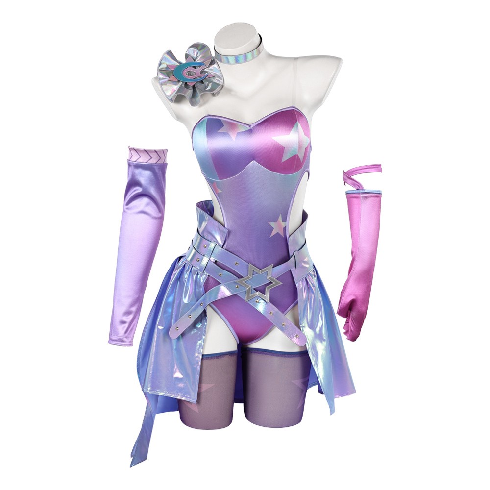 Costume de cosplay pour femmes Luna Rivals violet, tenue de carnaval d'Halloween