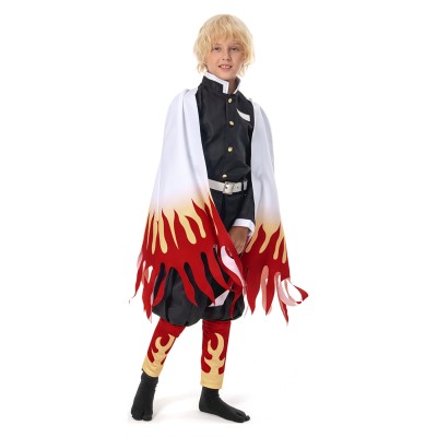 Rengoku Kyoujurou Enfants Manteau Pantalons Cape Costume Cosplay Halloween Carnaval Tenue