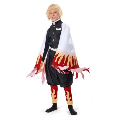 Rengoku Kyoujurou Kids Children Coat Pants Cloak Suit Cosplay Costume Halloween Carnival Outfit