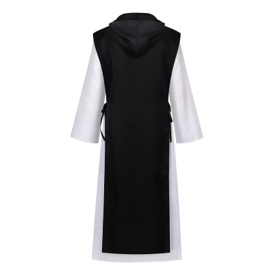 Costume de cosplay de prêtre de la Renaissance en robe noire pour Halloween et carnaval