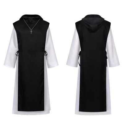 Costume de cosplay de prêtre de la Renaissance en robe noire pour Halloween et carnaval