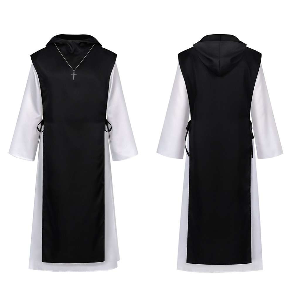 Costume de cosplay de prêtre de la Renaissance en robe noire pour Halloween et carnaval