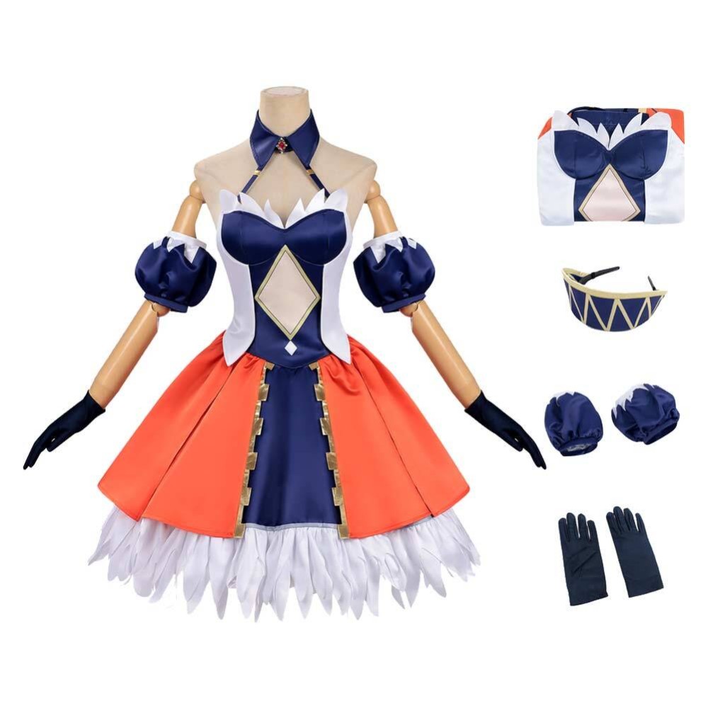 Robe de cosplay Alvitr Femme Bleue et Orange Costume Halloween Carnaval