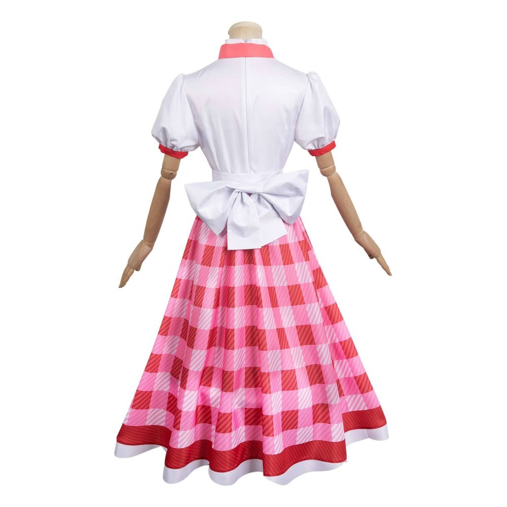 Princesse Peach : À l'affiche ! Costume de cosplay Patissier Peach en robe à carreaux avec chapeau pour Halloween et carnaval