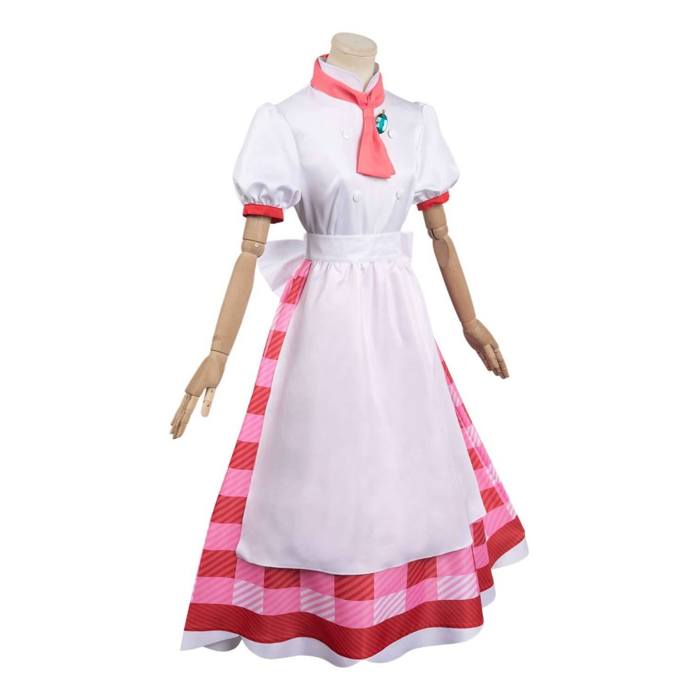 Princesse Peach : À l'affiche ! Costume de cosplay Patissier Peach en robe à carreaux avec chapeau pour Halloween et carnaval