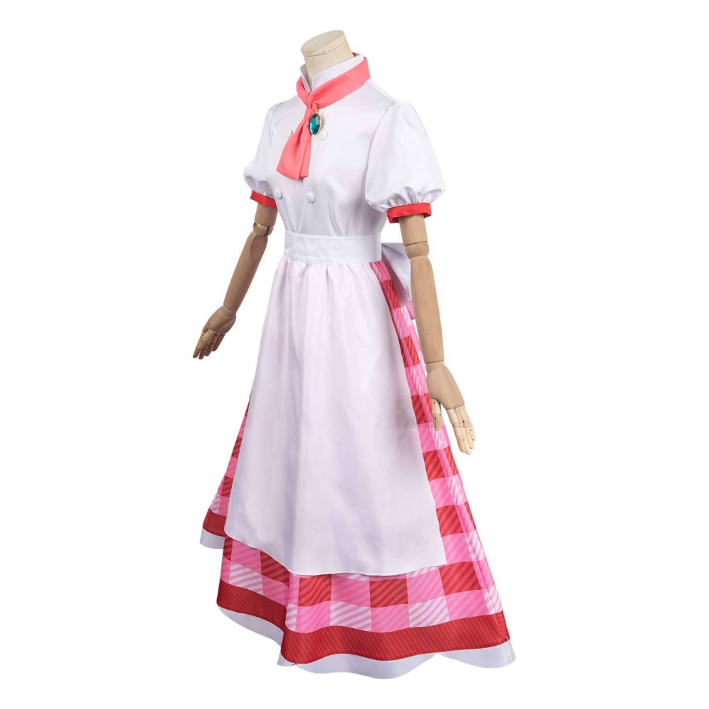 Princesse Peach : À l'affiche ! Costume de cosplay Patissier Peach en robe à carreaux avec chapeau pour Halloween et carnaval