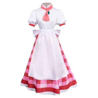 Princesse Peach : À l'affiche ! Costume de cosplay Patissier Peach en robe à carreaux avec chapeau pour Halloween et carnaval