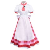 Princesse Peach : À l'affiche ! Costume de cosplay Patissier Peach en robe à carreaux avec chapeau pour Halloween et carnaval