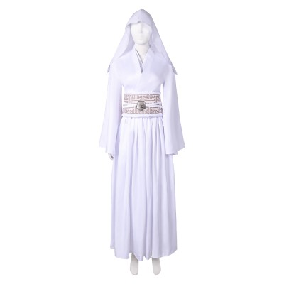 Robe blanche de cosplay pour femmes Princesse Leia Costume de Halloween Tenue de carnaval