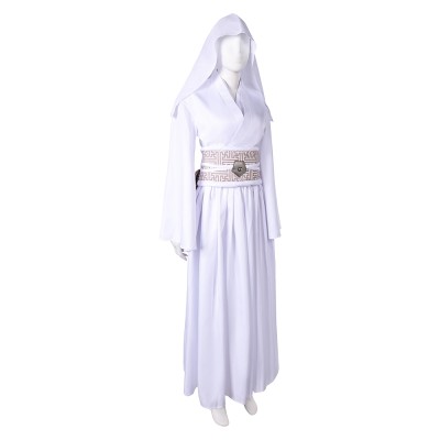 Robe blanche de cosplay pour femmes Princesse Leia Costume de Halloween Tenue de carnaval