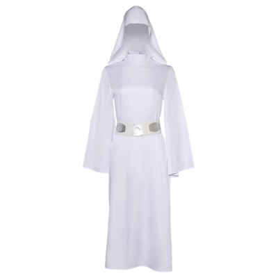 Princess Leia Women Dress With Hat Belt Set Suit Cosplay Costume Halloween Carnival Outfit