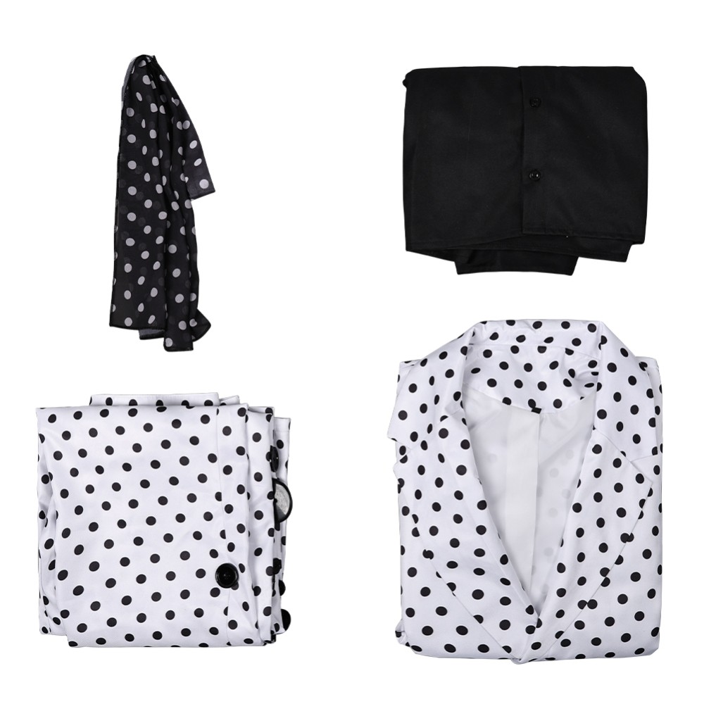 Prince Rogers Nelson Costume de Cosplay Black Dot White Suit des années 90 Tenue pour Halloween Carnaval