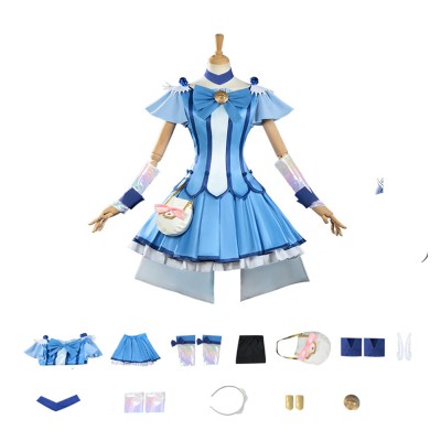 Pretty Cure Reika Aoki Women Blue Dress Cosplay Costume Halloween Carnival Outfit