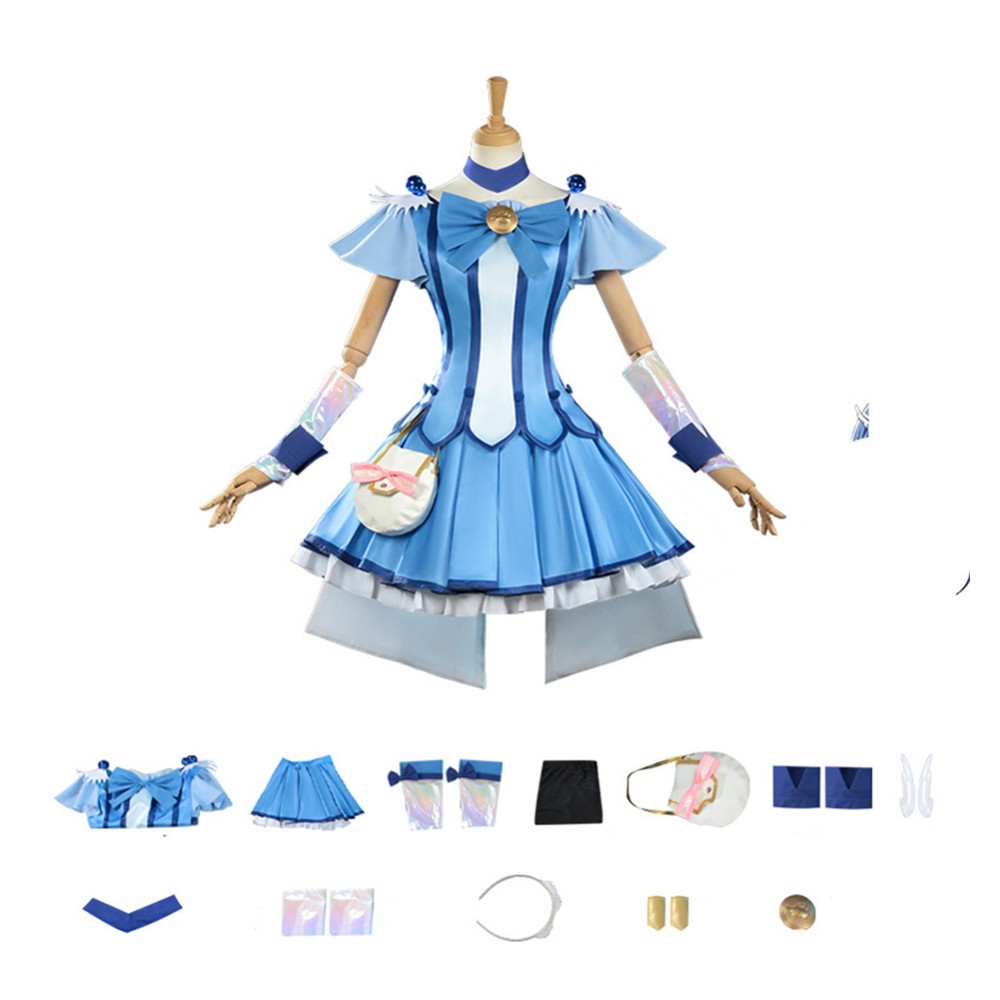 Pretty Cure Reika Aoki Women Blue Dress Cosplay Costume Halloween Carnival Outfit