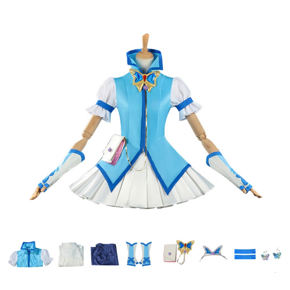 Pretty Cure Karen Minazuki Women Blue Dress Cosplay Costume Halloween Carnival
