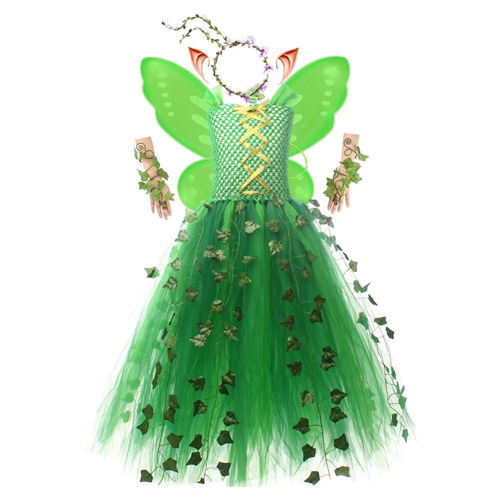 Poison Lvy Kids Children Green Dress Cosplay Costume Halloween Carnival Outfit