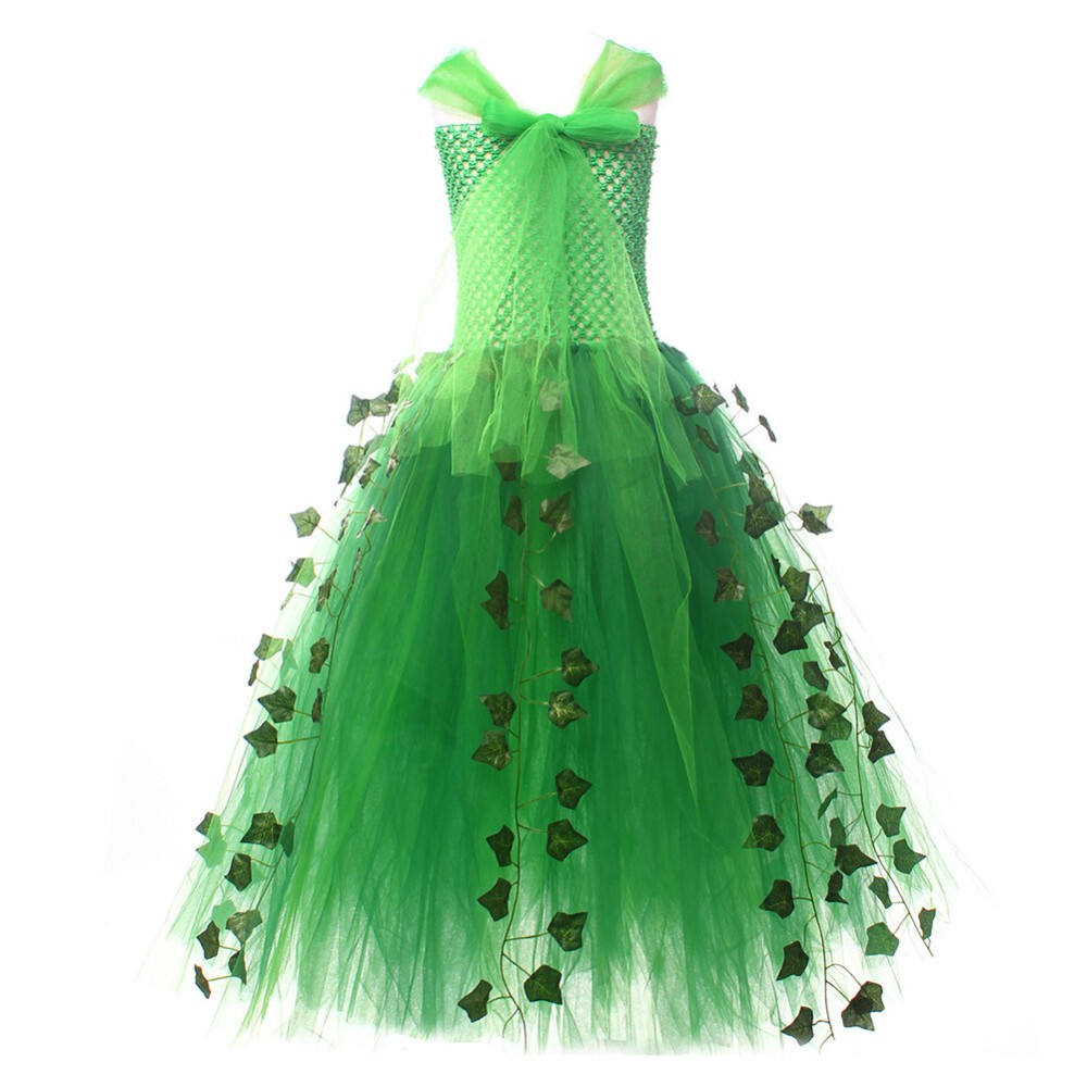 Poison Lvy Kids Children Green Dress Cosplay Costume Halloween Carnival Outfit