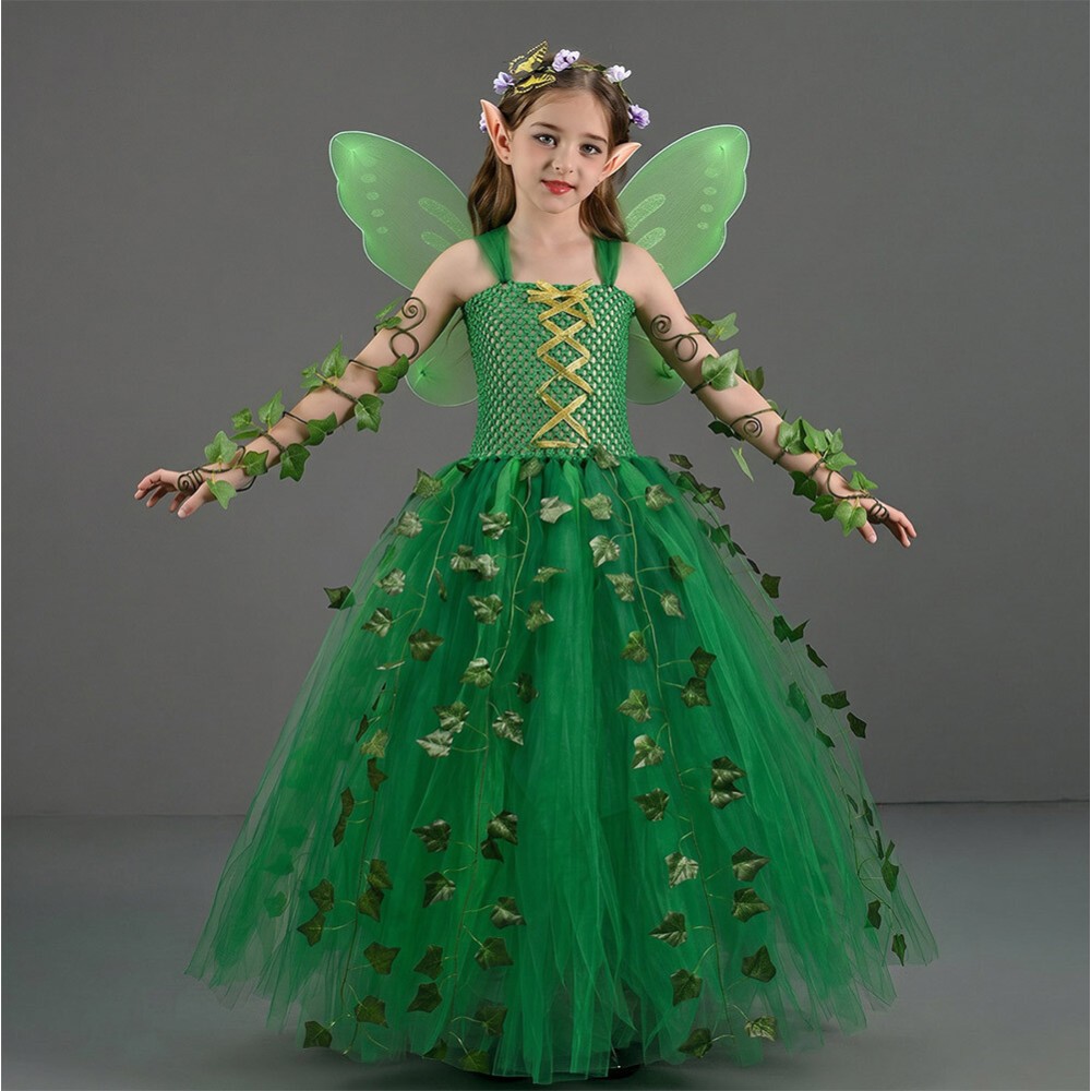 Poison Lvy Kids Children Green Dress Cosplay Costume Halloween Carnival Outfit