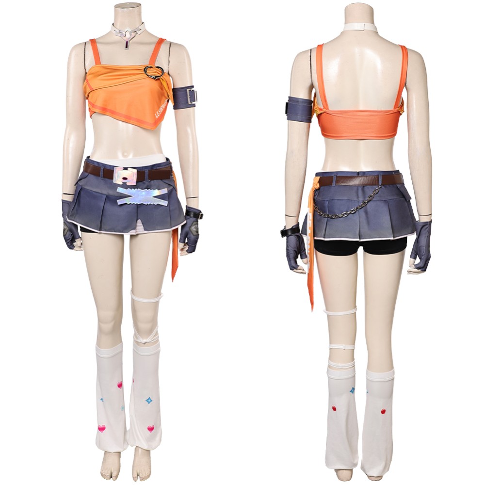 Overwatch Mercy LE SSERAFIM Women Orange Top Shorts Set Cosplay Costume Halloween Carnival Outfit