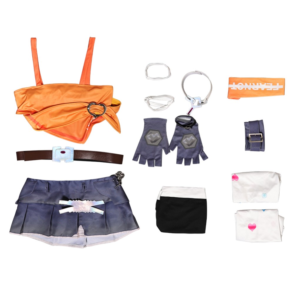 Overwatch Mercy LE SSERAFIM Women Orange Top Shorts Set Cosplay Costume Halloween Carnival Outfit