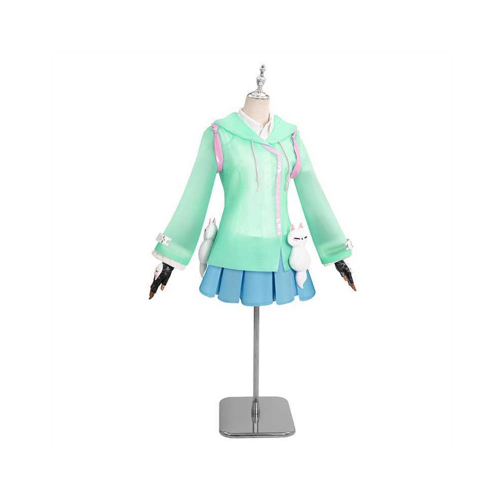 Overwatch Kiriko Rainy Day Skin Blue Coat Skirt Set Cosplay Costume Halloween Carnival Outfit