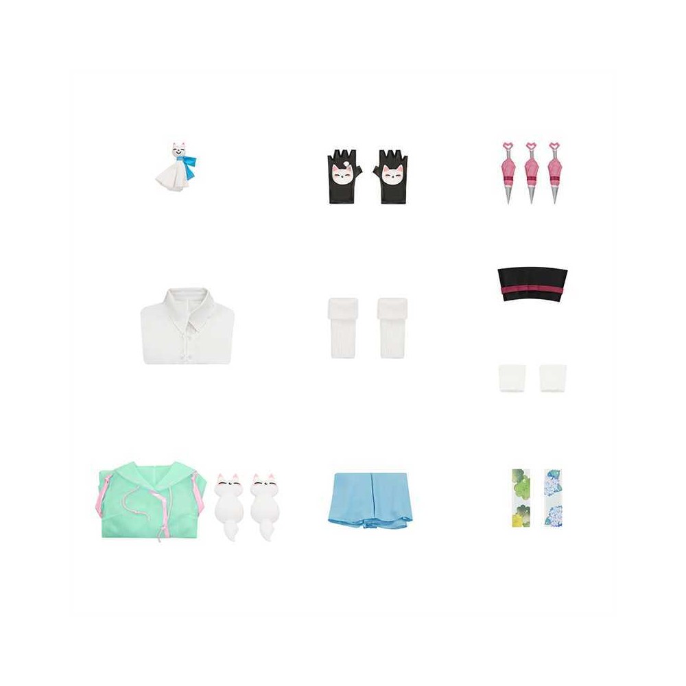 Overwatch Kiriko Rainy Day Skin Blue Coat Skirt Set Cosplay Costume Halloween Carnival Outfit