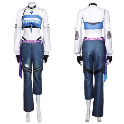 Overwatch D.Va LE SSERAFIM Women Blue Top Pants Cosplay Costume Halloween Carnival Outfit