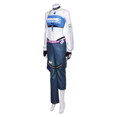 Overwatch D.Va LE SSERAFIM Women Blue Top Pants Cosplay Costume Halloween Carnival Outfit