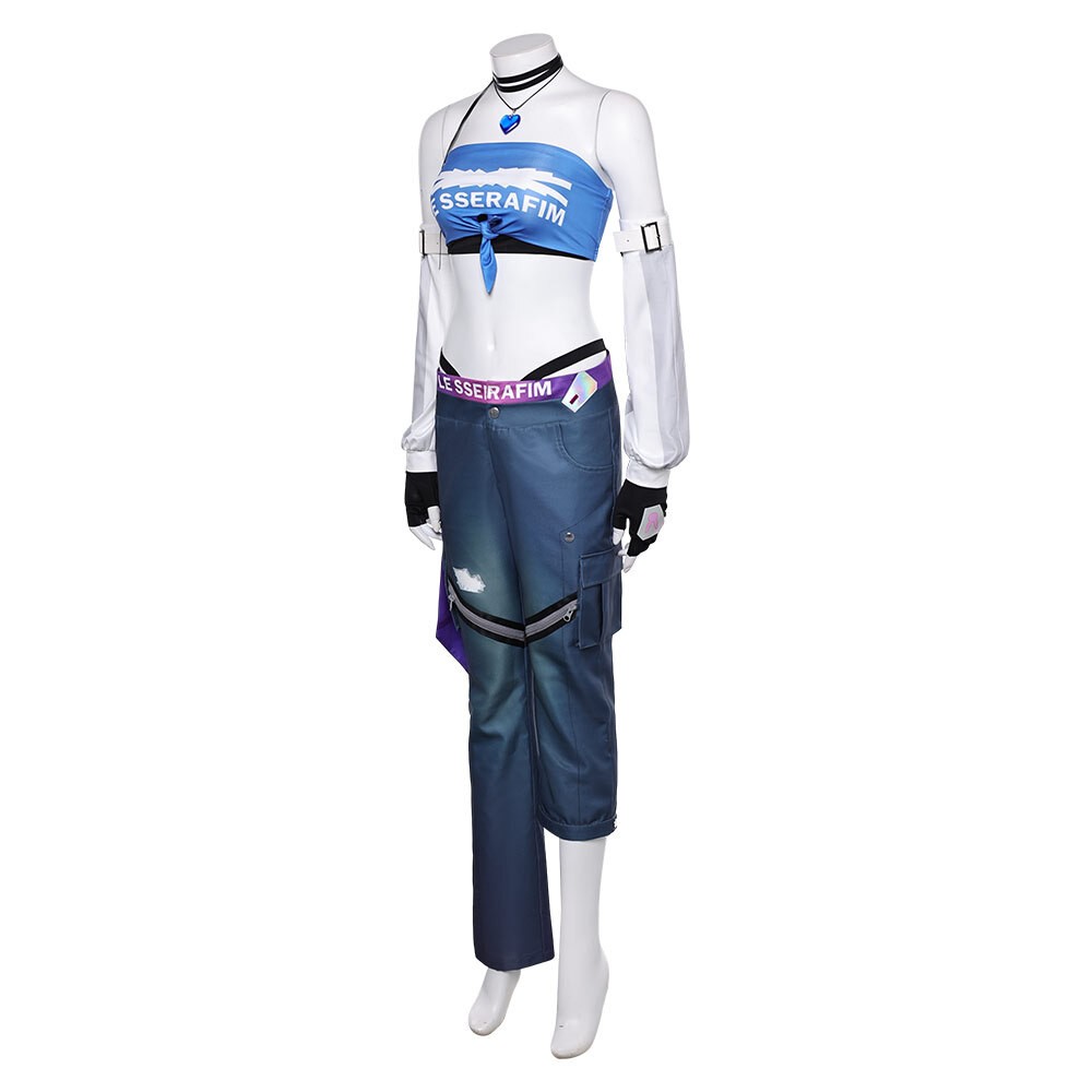 Overwatch D.Va LE SSERAFIM Women Blue Top Pants Cosplay Costume Halloween Carnival Outfit