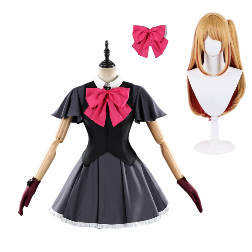 Oshi no Ko Rubii Hoshino Women Black Dress Cosplay Costume Halloween Carnival Outfit