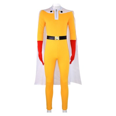 One Punch Man Saitama Costume de Cosplay pour Homme avec Jumpsuit Jaune et Cape pour Fête Halloween Carnaval
